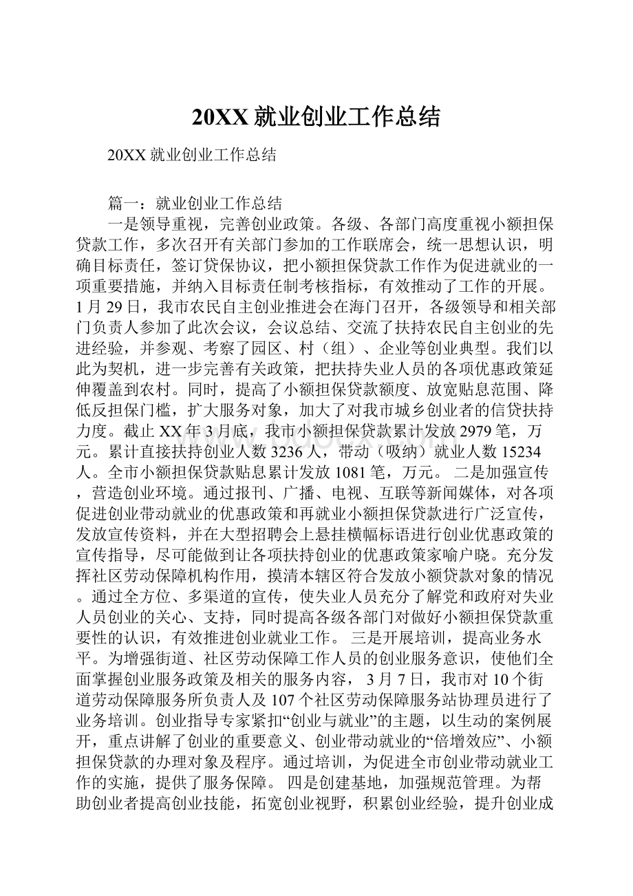 20XX就业创业工作总结.docx_第1页