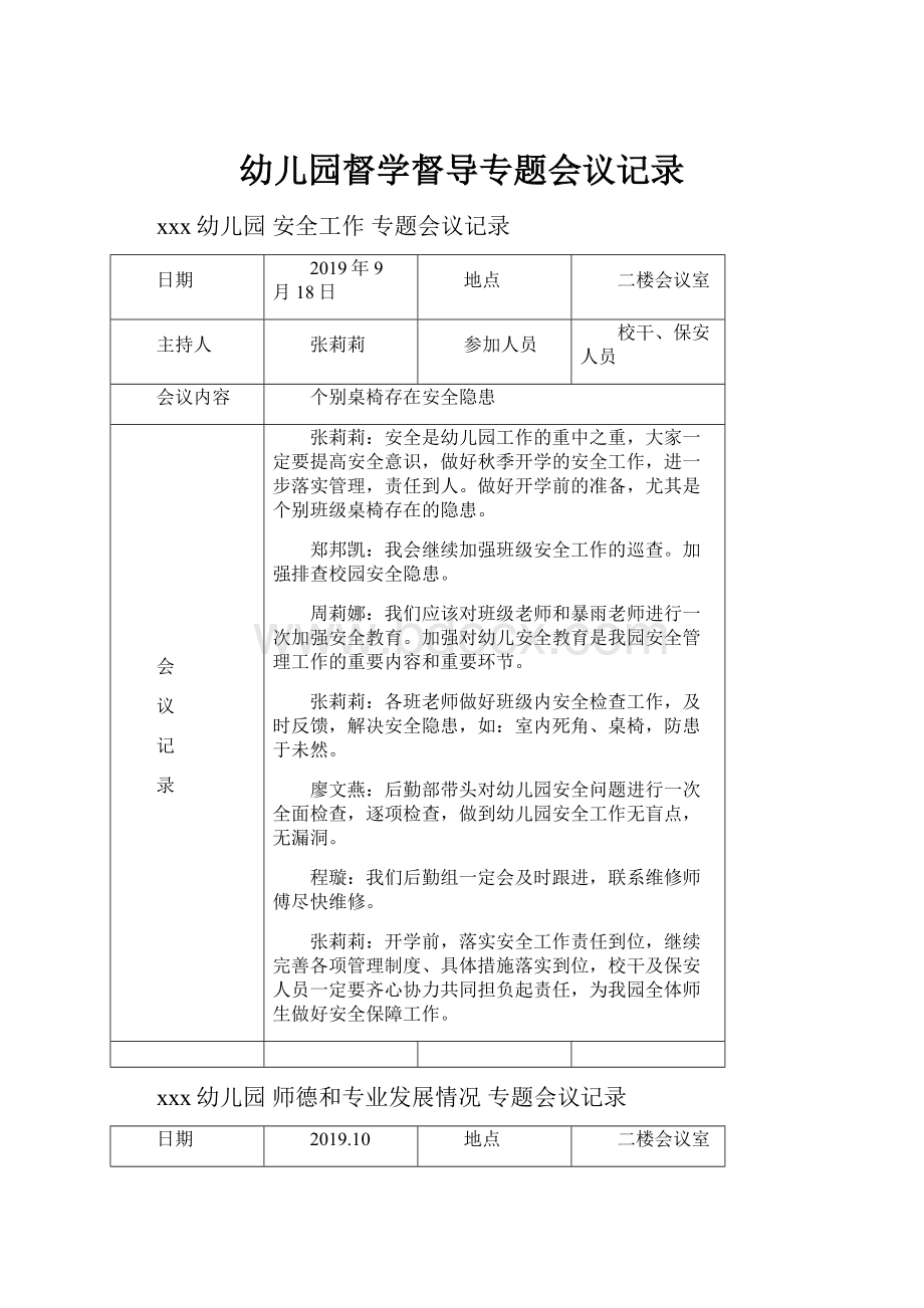 幼儿园督学督导专题会议记录.docx_第1页