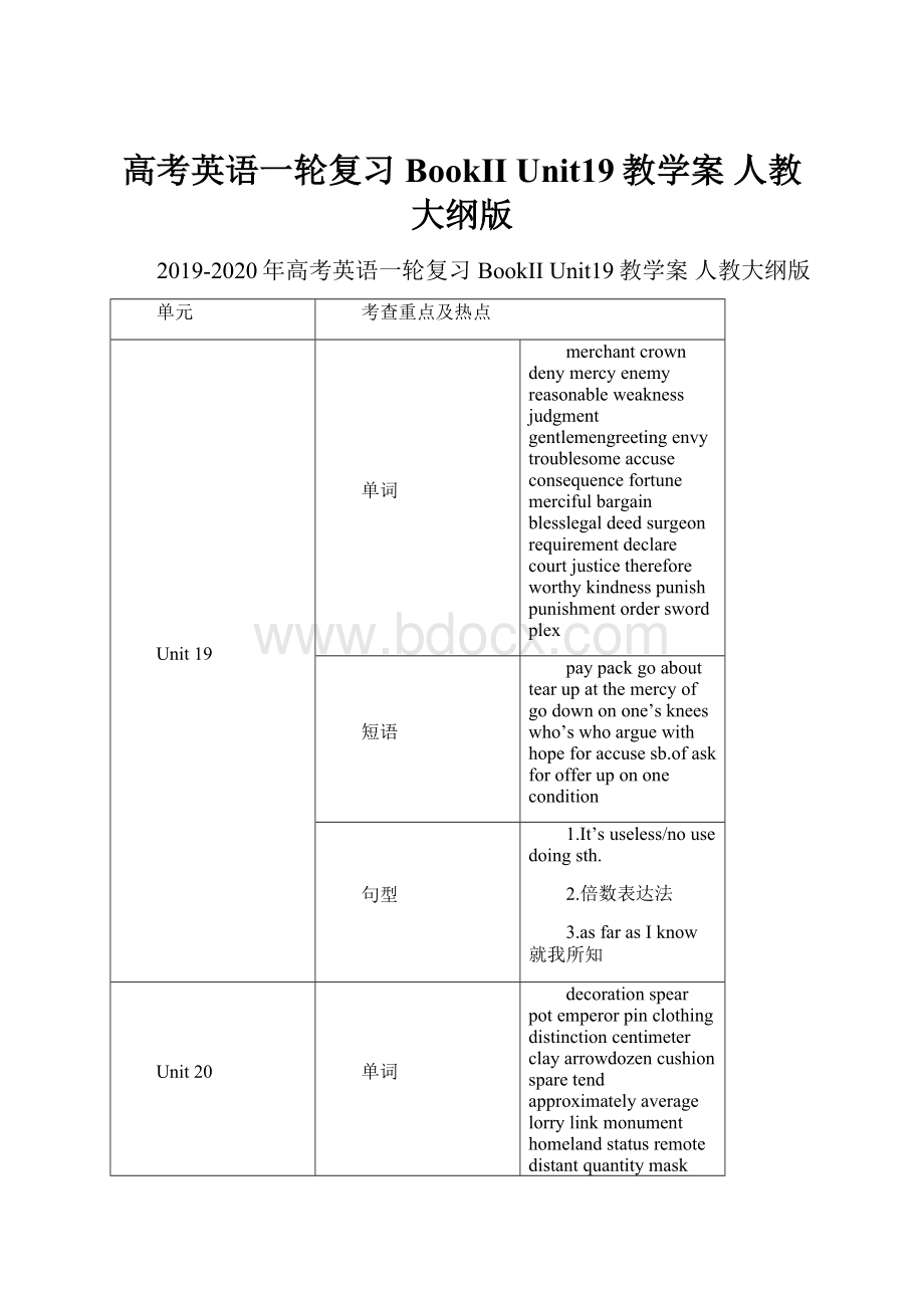 高考英语一轮复习 BookII Unit19教学案 人教大纲版.docx_第1页