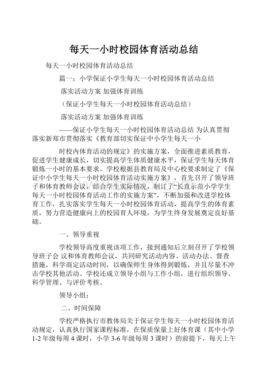 每天一小时校园体育活动总结.docx_第1页