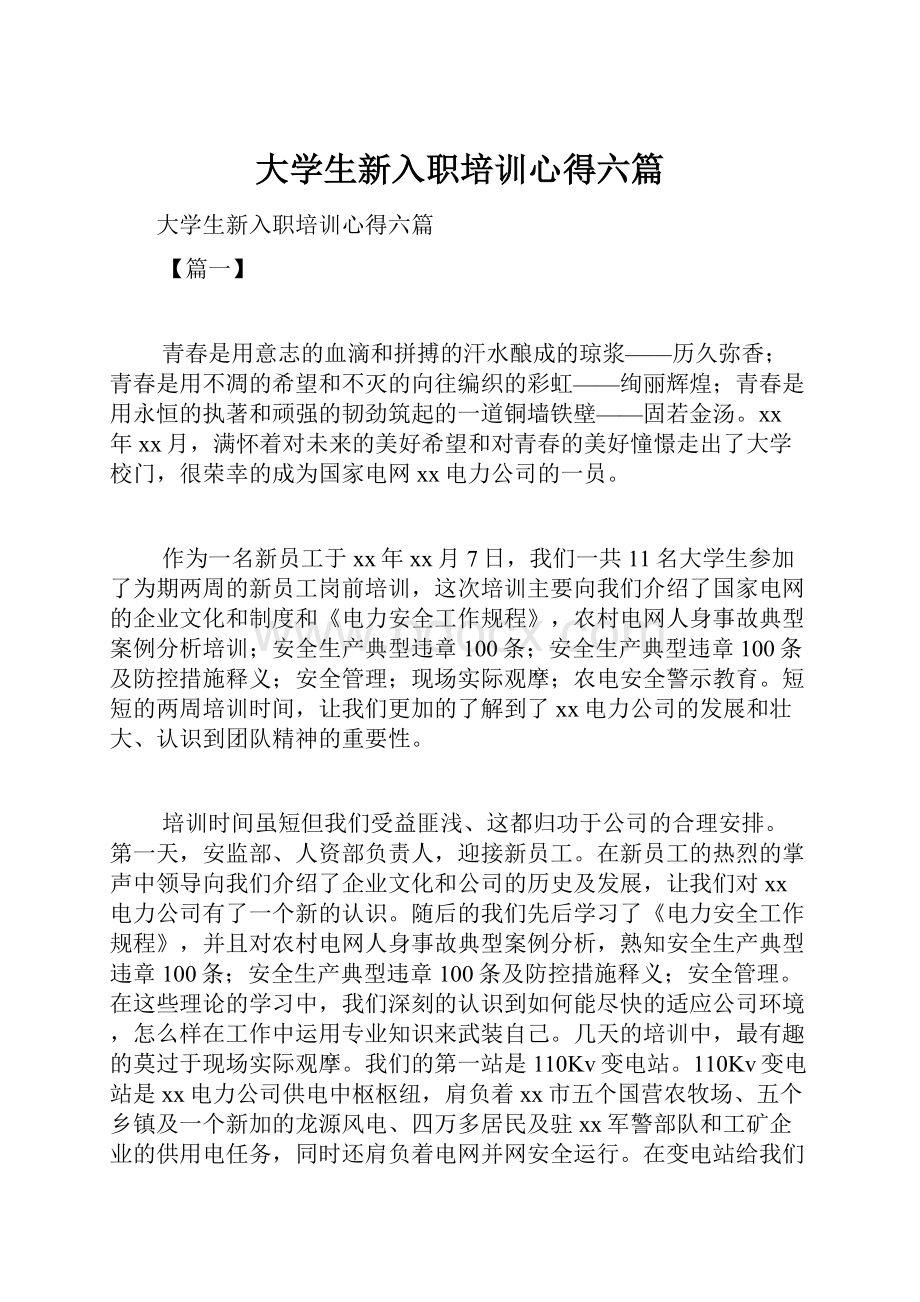 大学生新入职培训心得六篇.docx