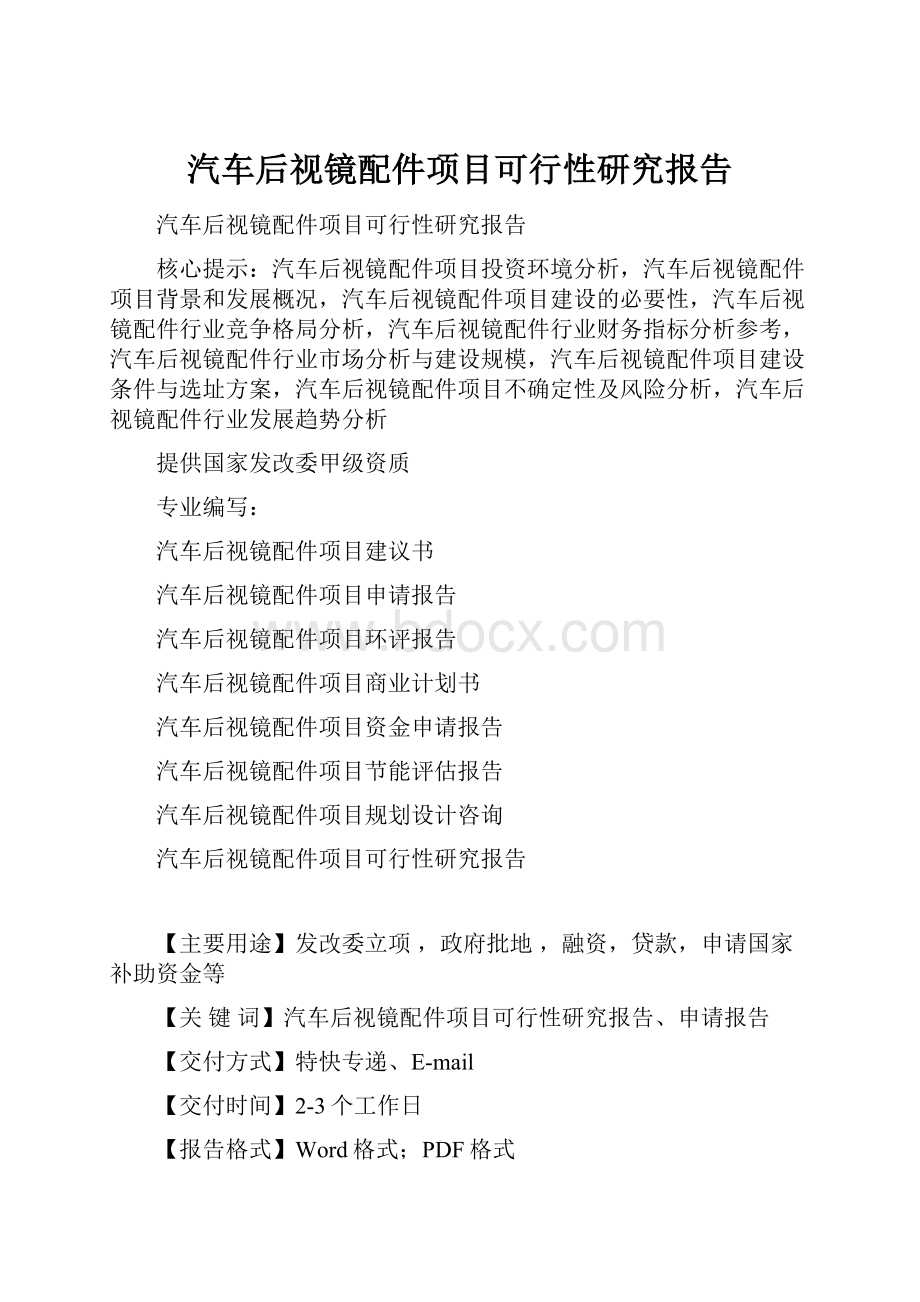 汽车后视镜配件项目可行性研究报告.docx_第1页