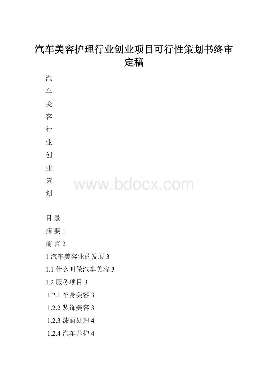 汽车美容护理行业创业项目可行性策划书终审定稿.docx