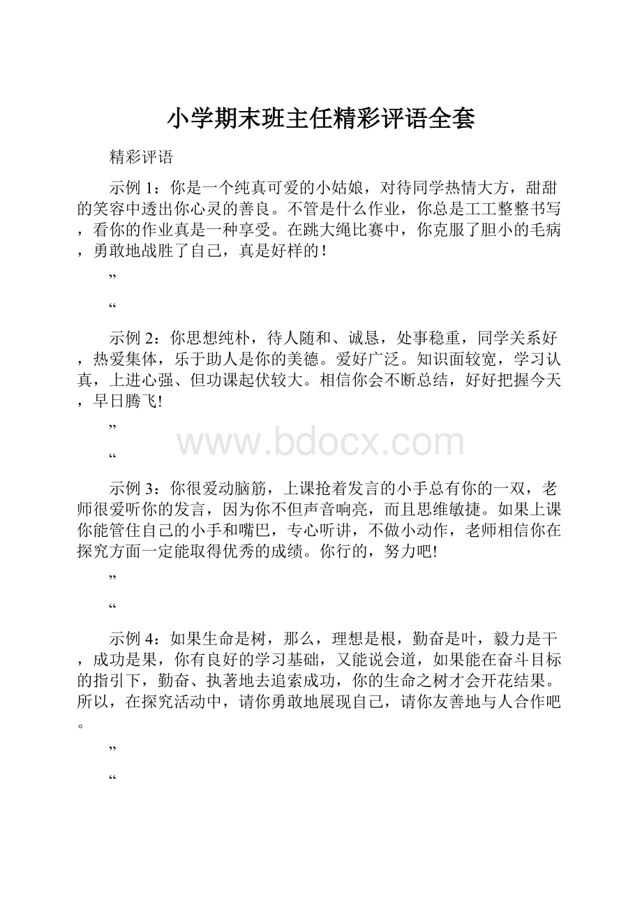 小学期末班主任精彩评语全套.docx