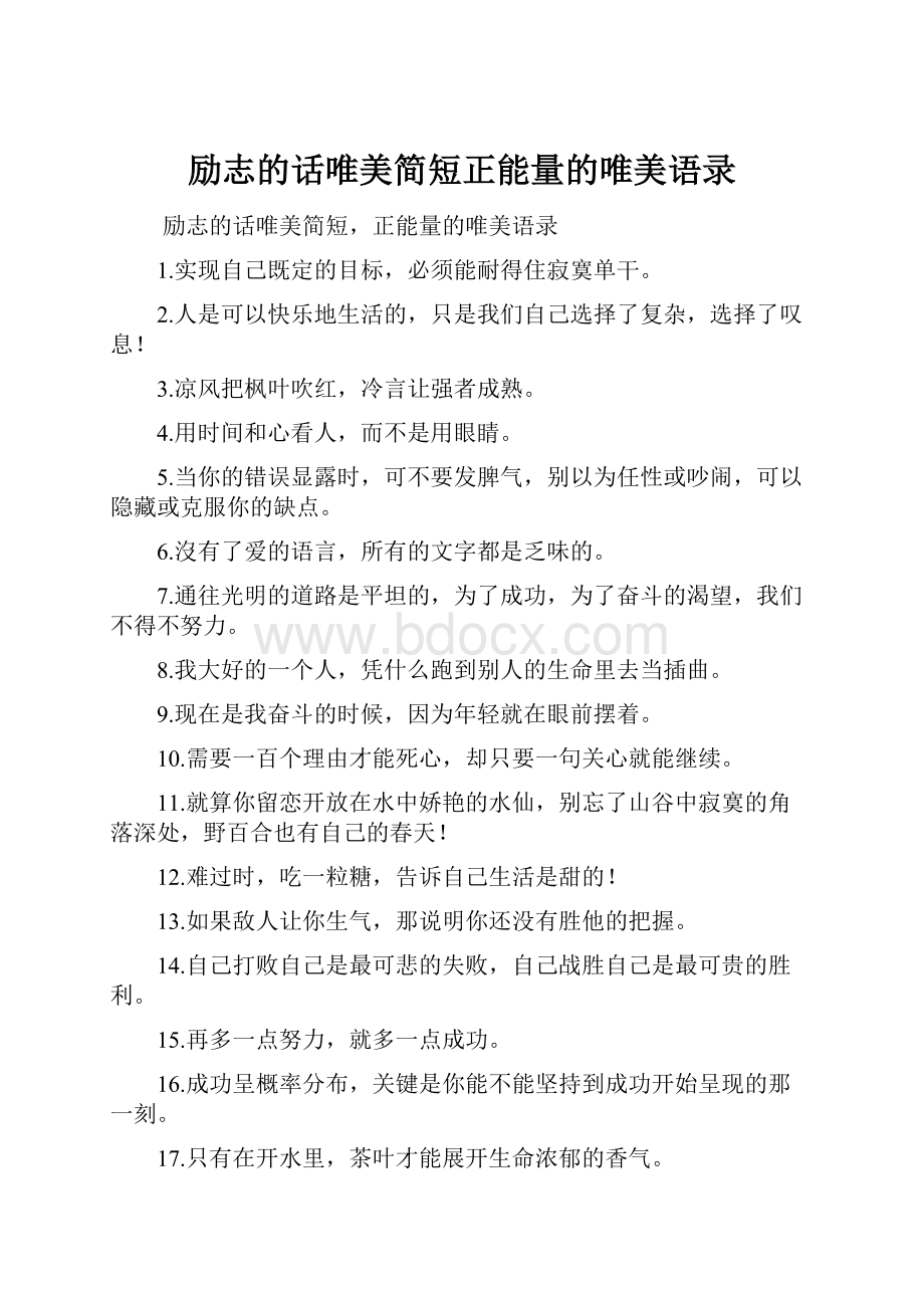 励志的话唯美简短正能量的唯美语录.docx_第1页