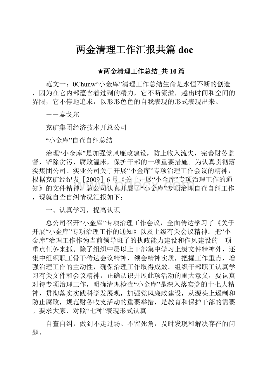 两金清理工作汇报共篇doc.docx