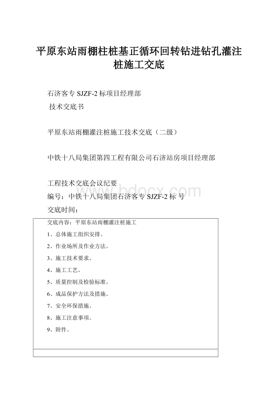 平原东站雨棚柱桩基正循环回转钻进钻孔灌注桩施工交底.docx