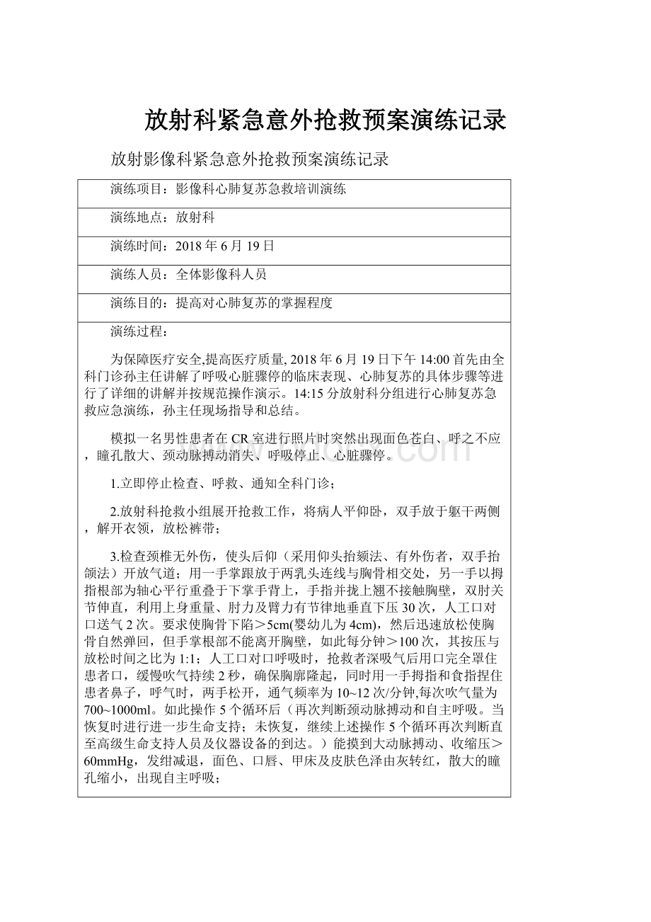 放射科紧急意外抢救预案演练记录.docx