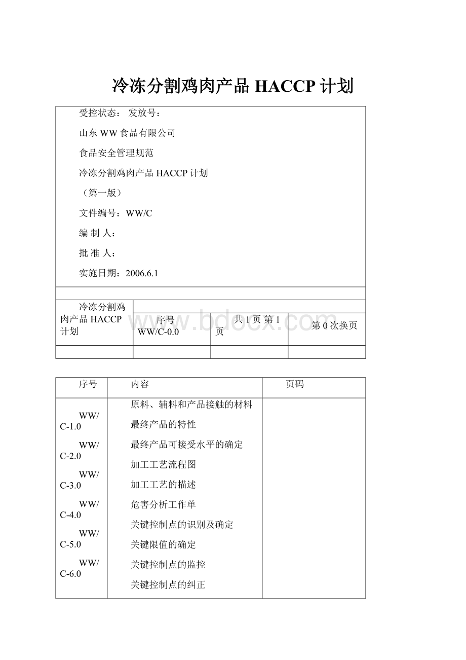 冷冻分割鸡肉产品HACCP计划.docx