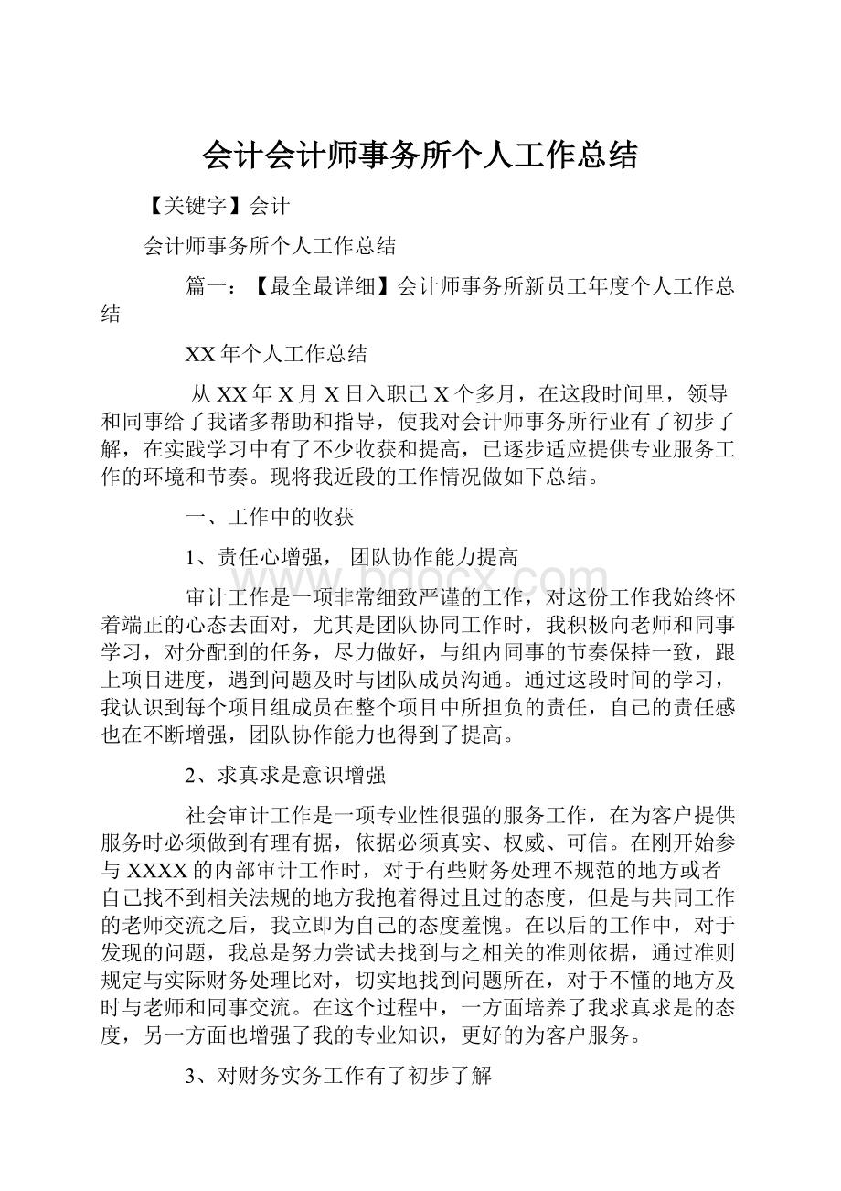 会计会计师事务所个人工作总结.docx_第1页