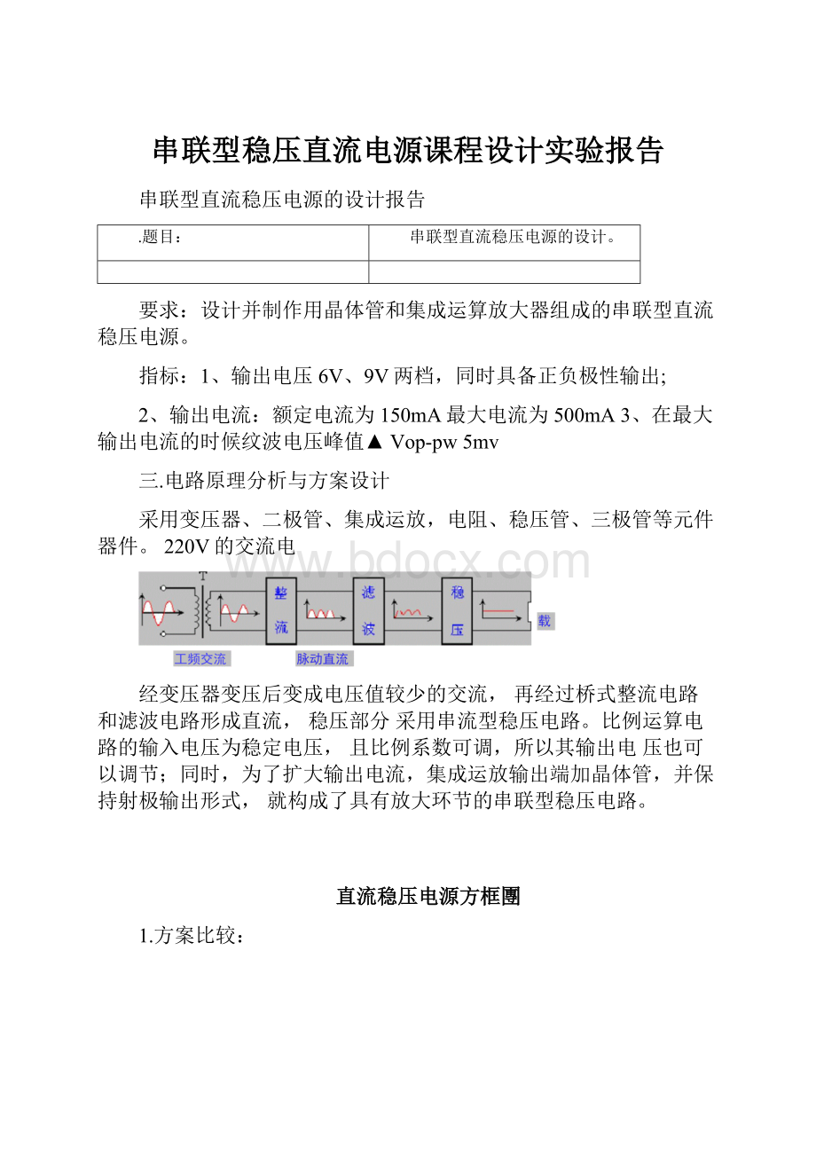 串联型稳压直流电源课程设计实验报告.docx_第1页