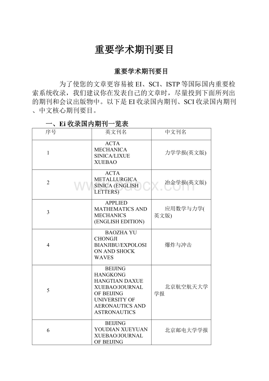 重要学术期刊要目.docx