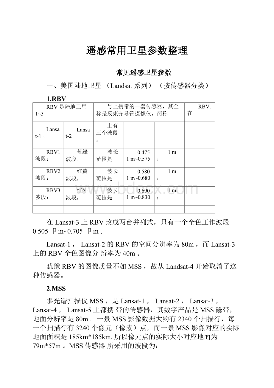 遥感常用卫星参数整理.docx