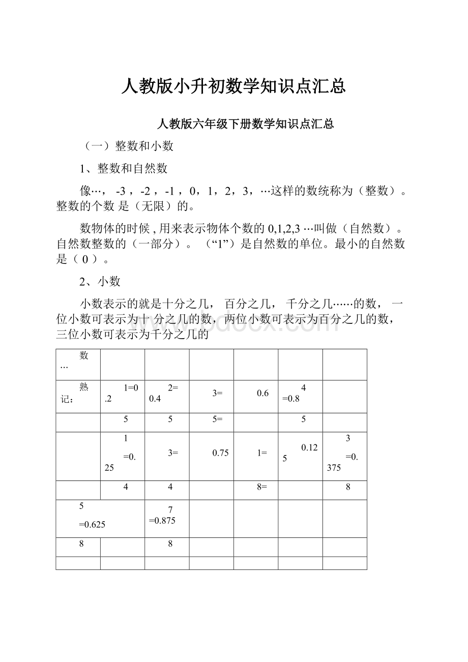 人教版小升初数学知识点汇总.docx