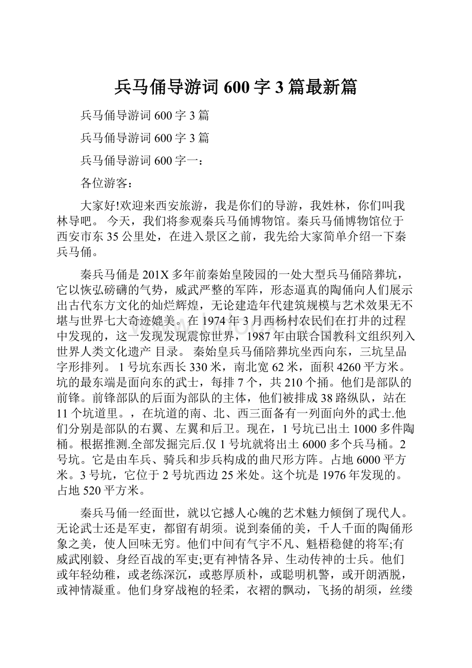 兵马俑导游词600字3篇最新篇.docx