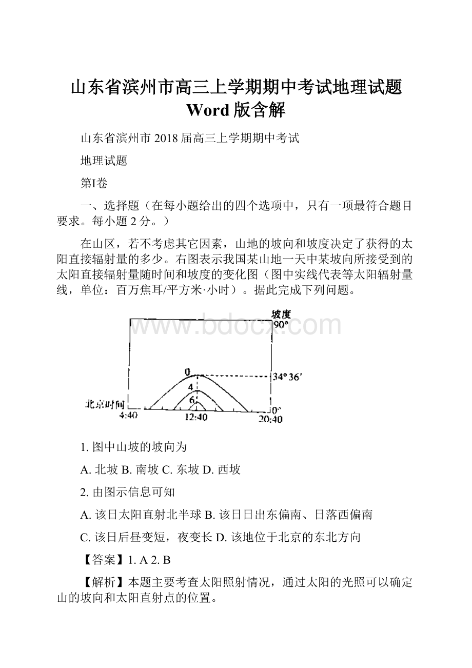 山东省滨州市高三上学期期中考试地理试题 Word版含解.docx