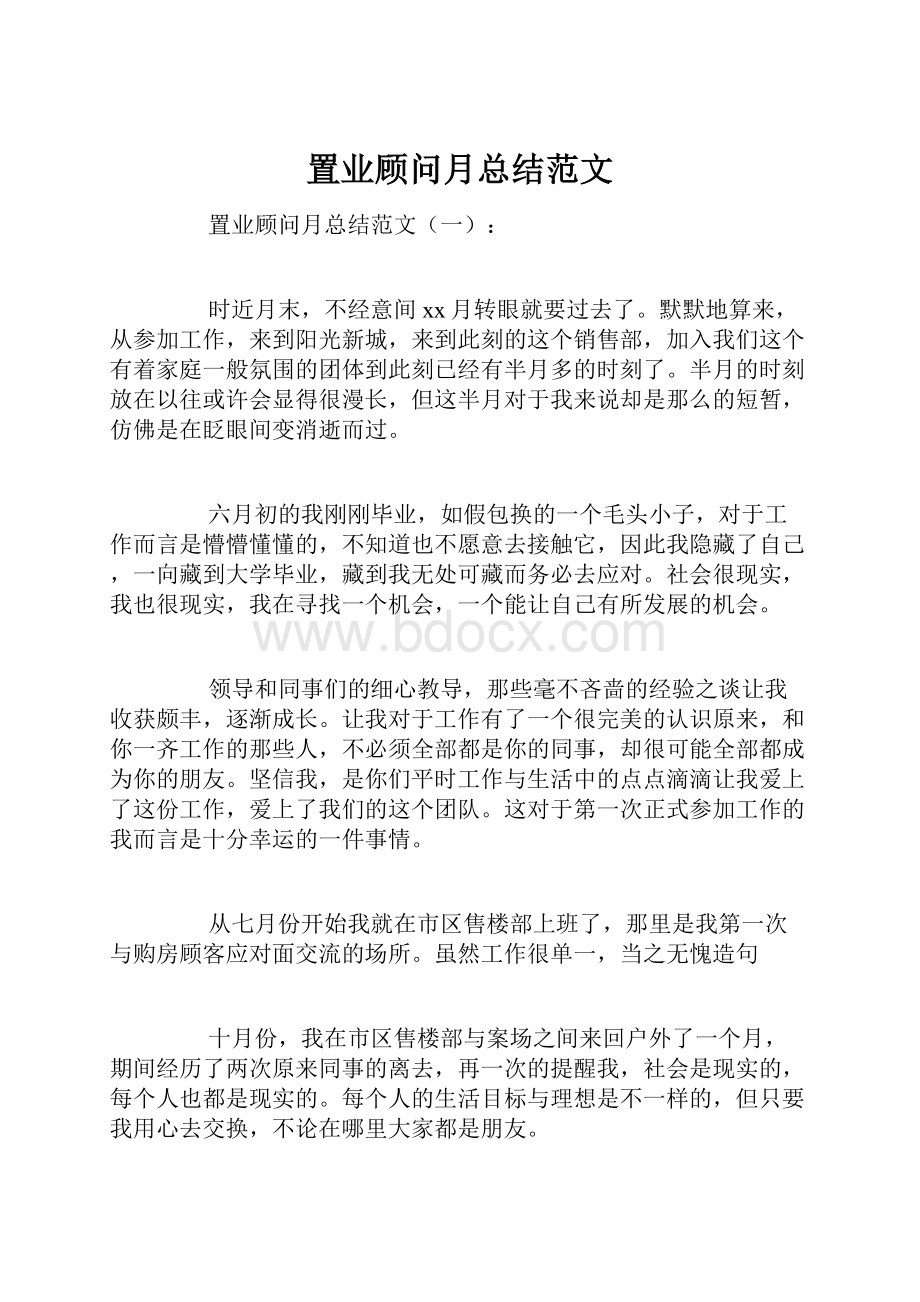 置业顾问月总结范文.docx_第1页