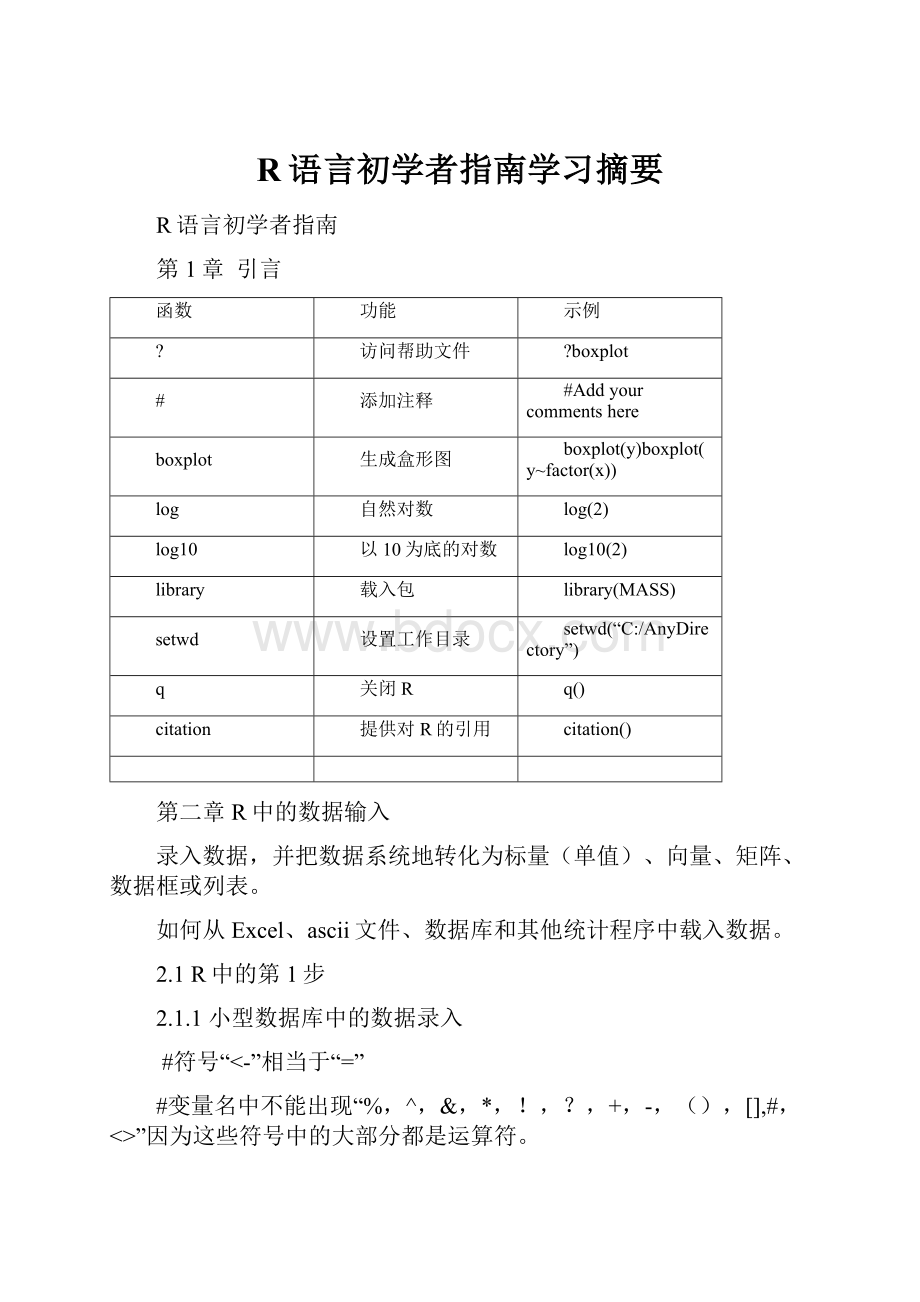 R语言初学者指南学习摘要.docx_第1页