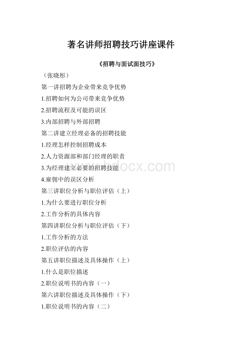 著名讲师招聘技巧讲座课件.docx