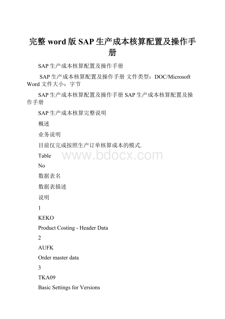 完整word版SAP生产成本核算配置及操作手册.docx