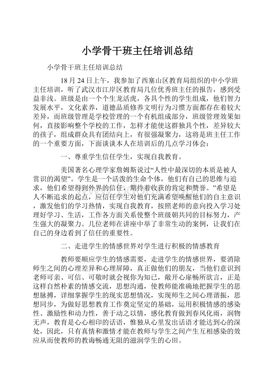 小学骨干班主任培训总结.docx