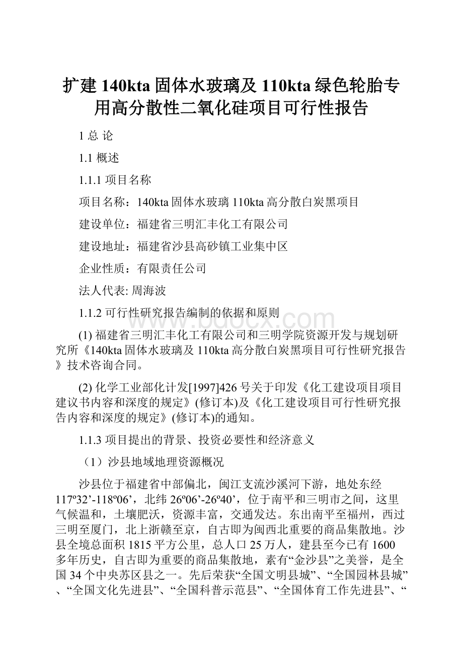 扩建140kta固体水玻璃及110kta绿色轮胎专用高分散性二氧化硅项目可行性报告.docx