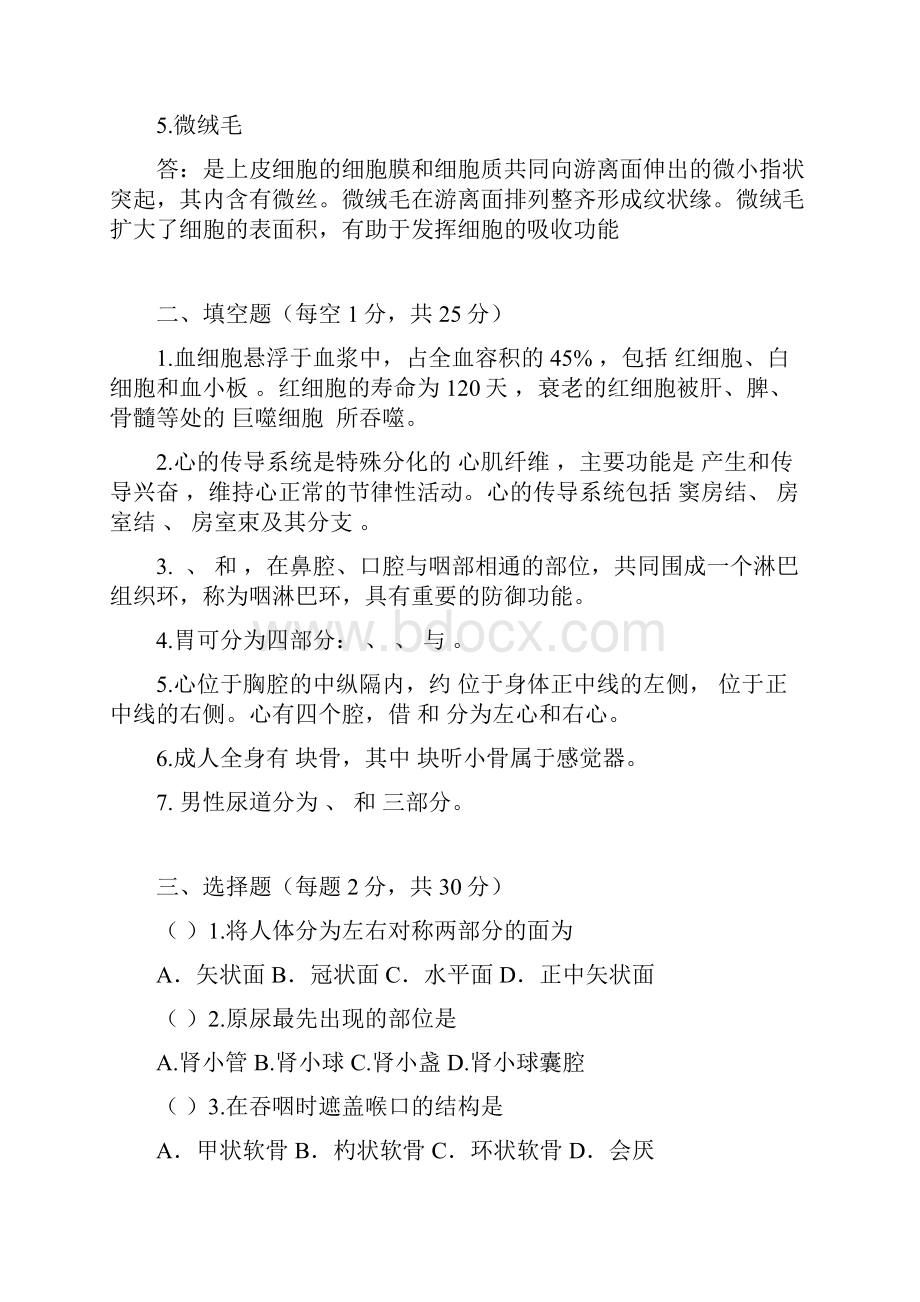 解剖学基础测试题+答案讲课稿.docx_第2页