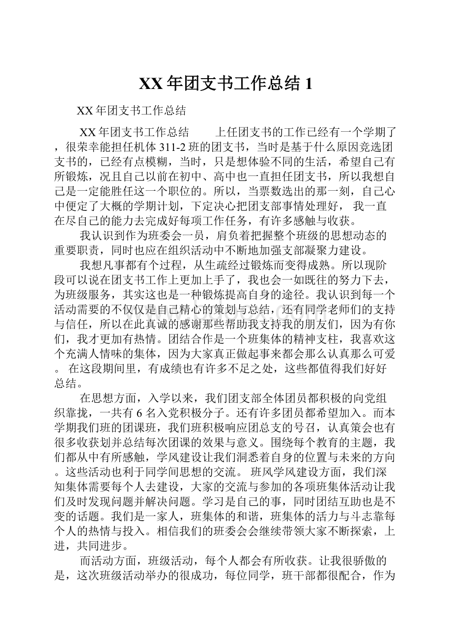 XX年团支书工作总结1.docx_第1页