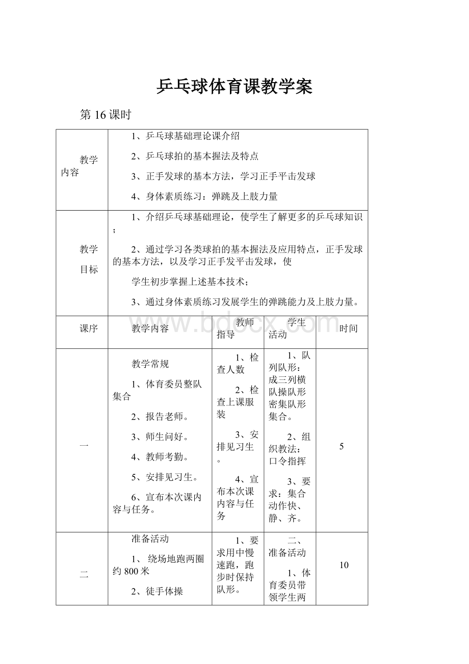 乒乓球体育课教学案.docx