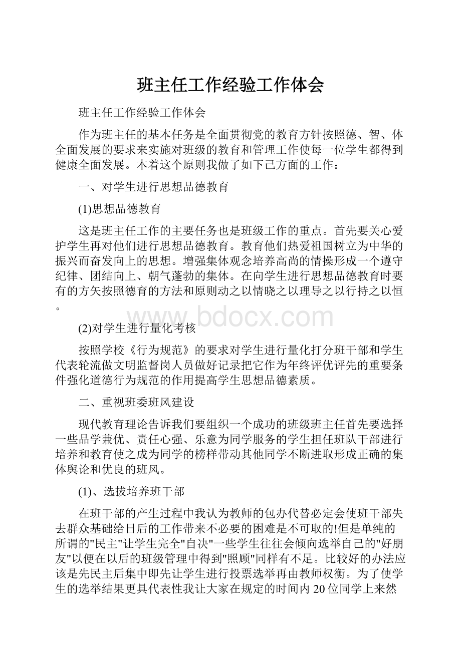 班主任工作经验工作体会.docx