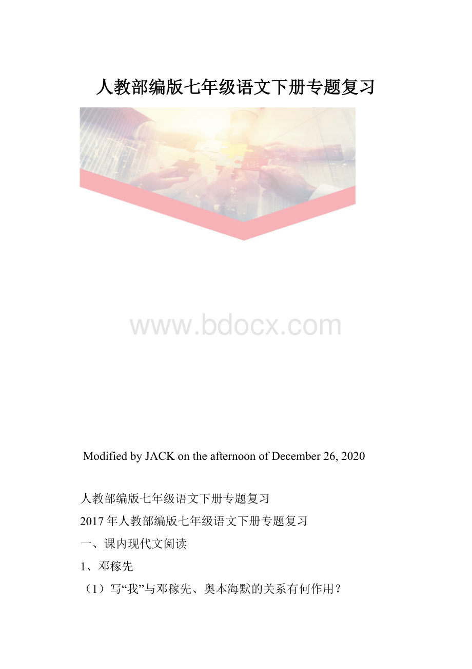 人教部编版七年级语文下册专题复习.docx