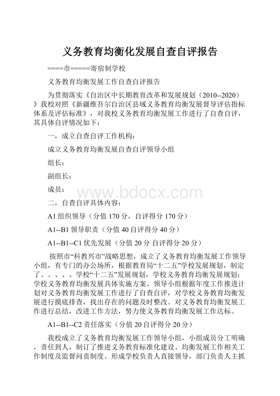 义务教育均衡化发展自查自评报告.docx