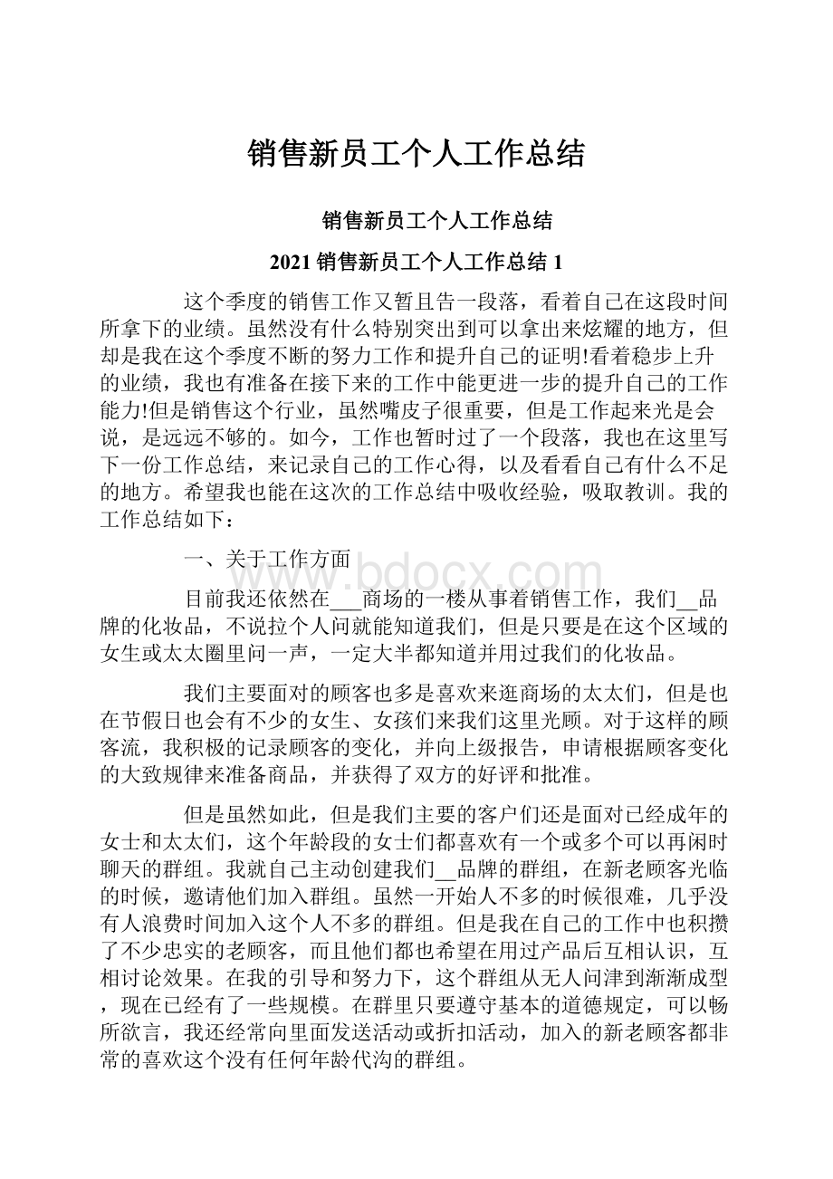 销售新员工个人工作总结.docx_第1页