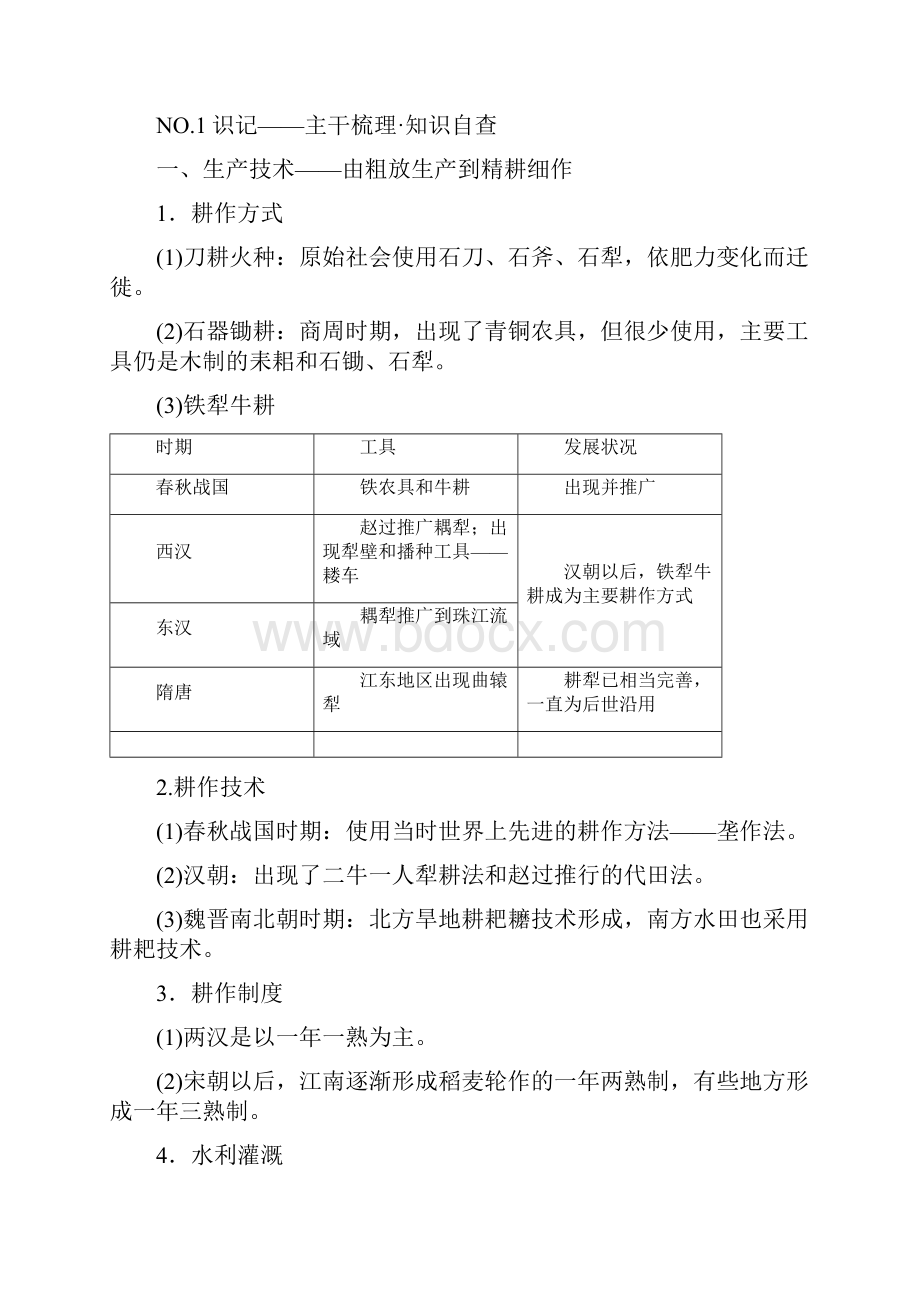 高考历史一轮总复习 第6单元 古代中国经济的基本结构与特点 第13讲 古代中国的农业和手工业教师用书.docx_第2页