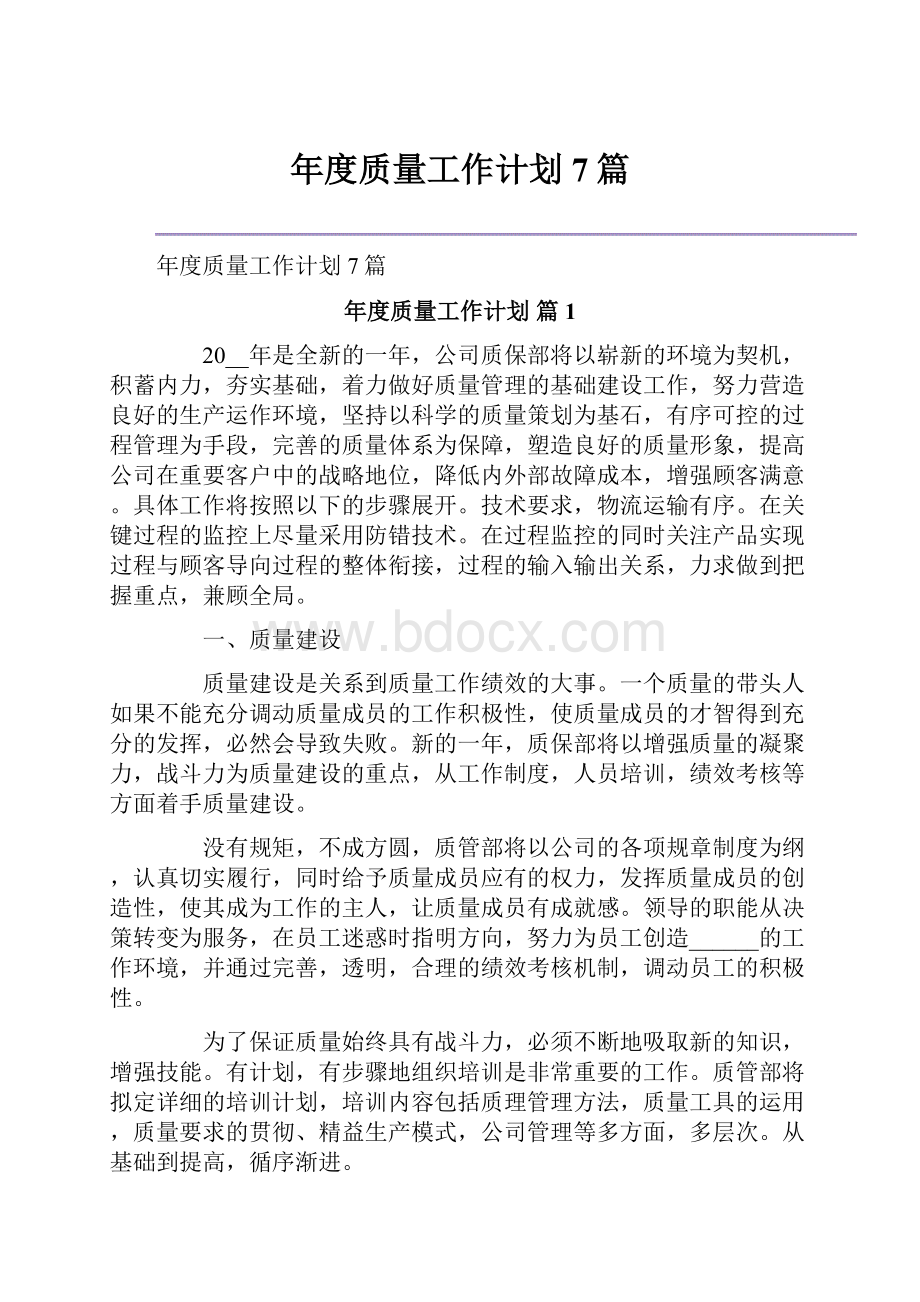 年度质量工作计划7篇.docx