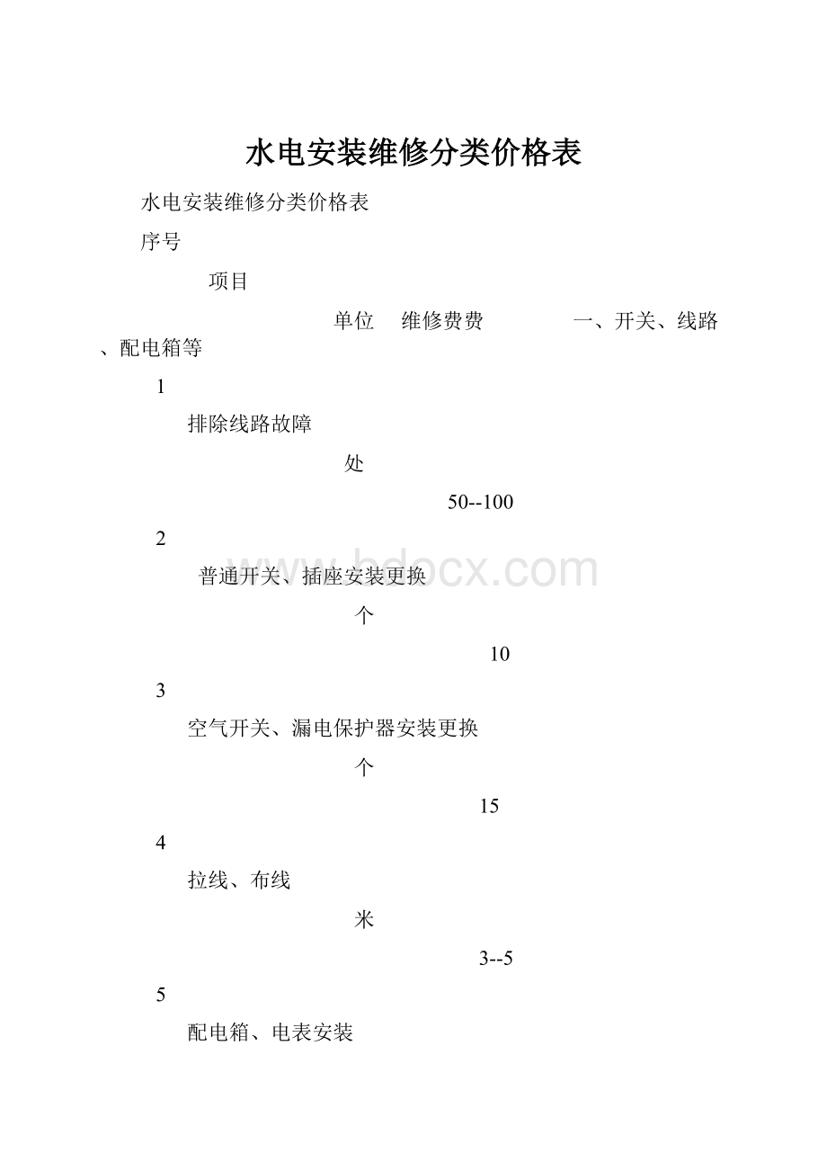 水电安装维修分类价格表.docx