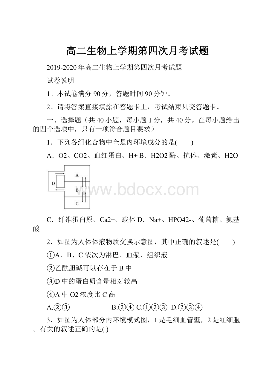 高二生物上学期第四次月考试题.docx_第1页