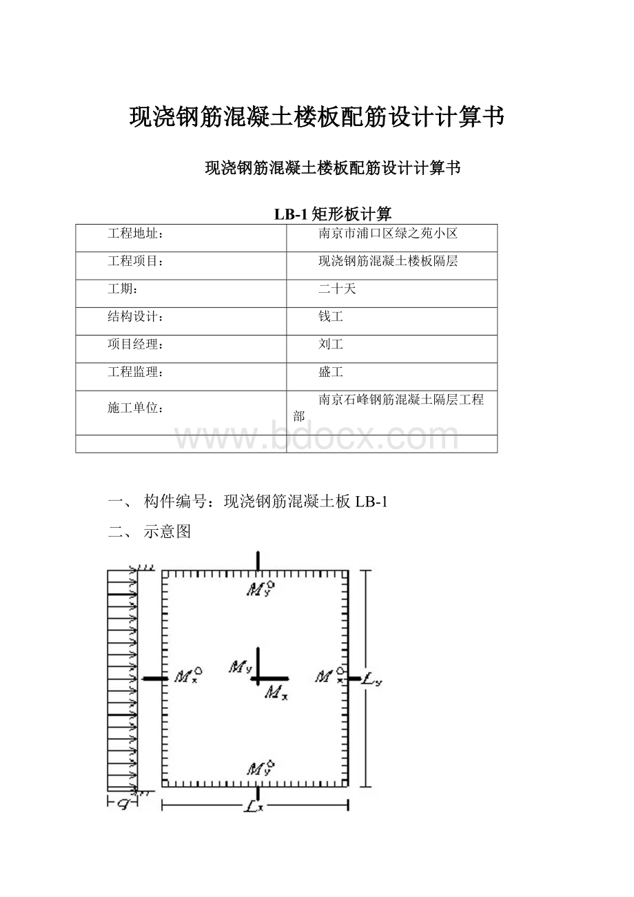 现浇钢筋混凝土楼板配筋设计计算书.docx