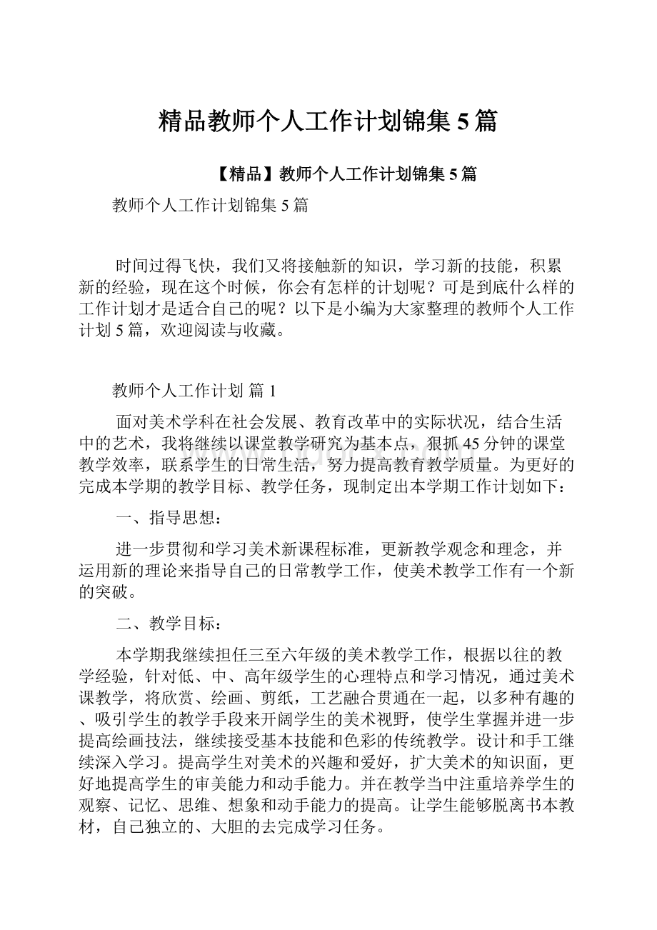 精品教师个人工作计划锦集5篇.docx