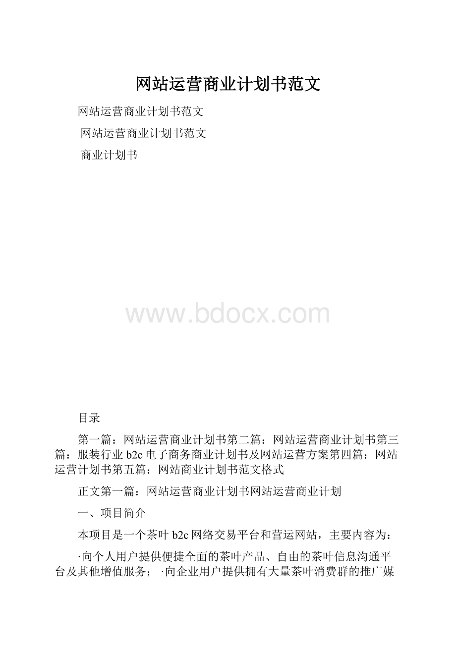 网站运营商业计划书范文.docx_第1页