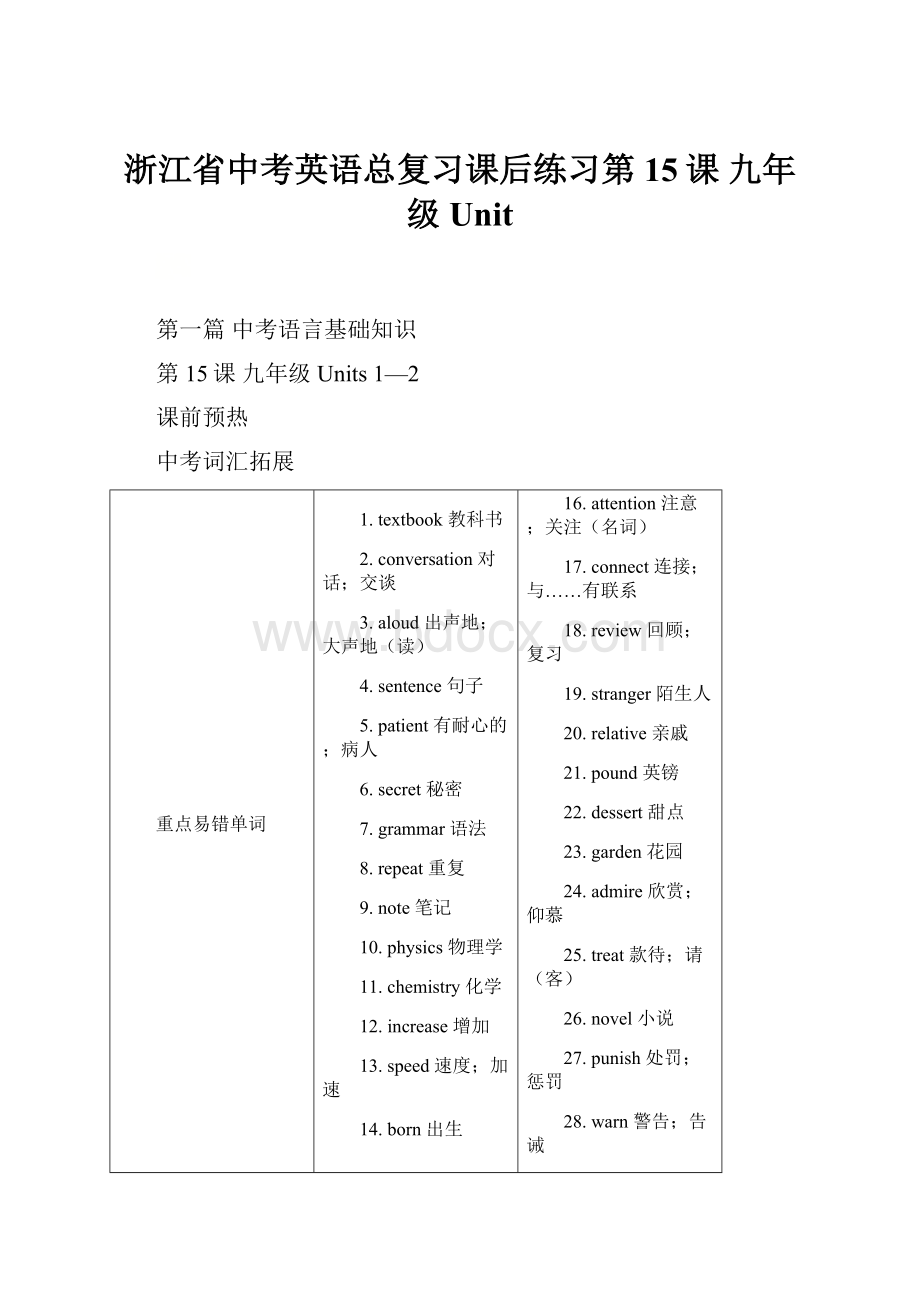 浙江省中考英语总复习课后练习第15课九年级Unit.docx