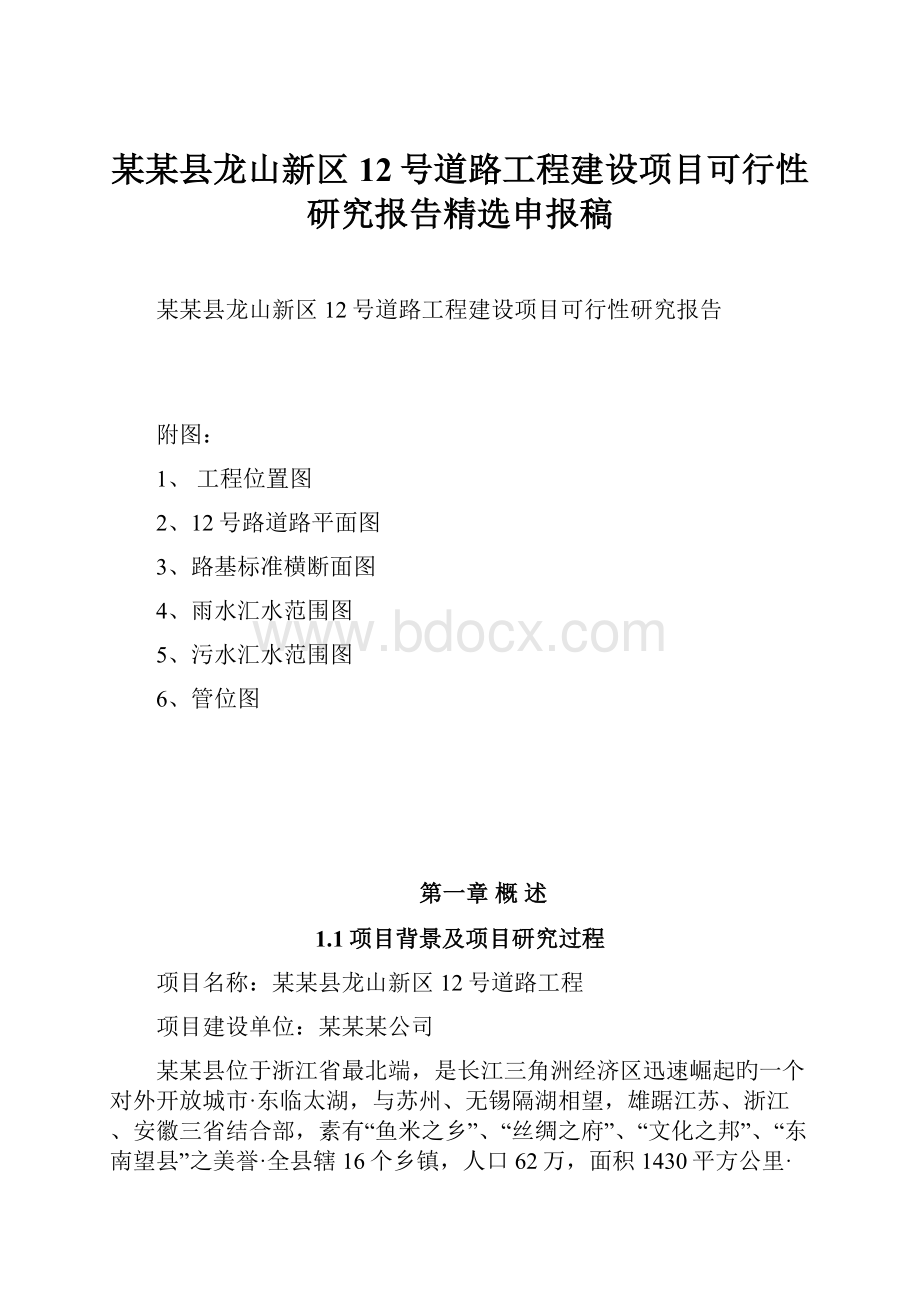 某某县龙山新区12号道路工程建设项目可行性研究报告精选申报稿.docx