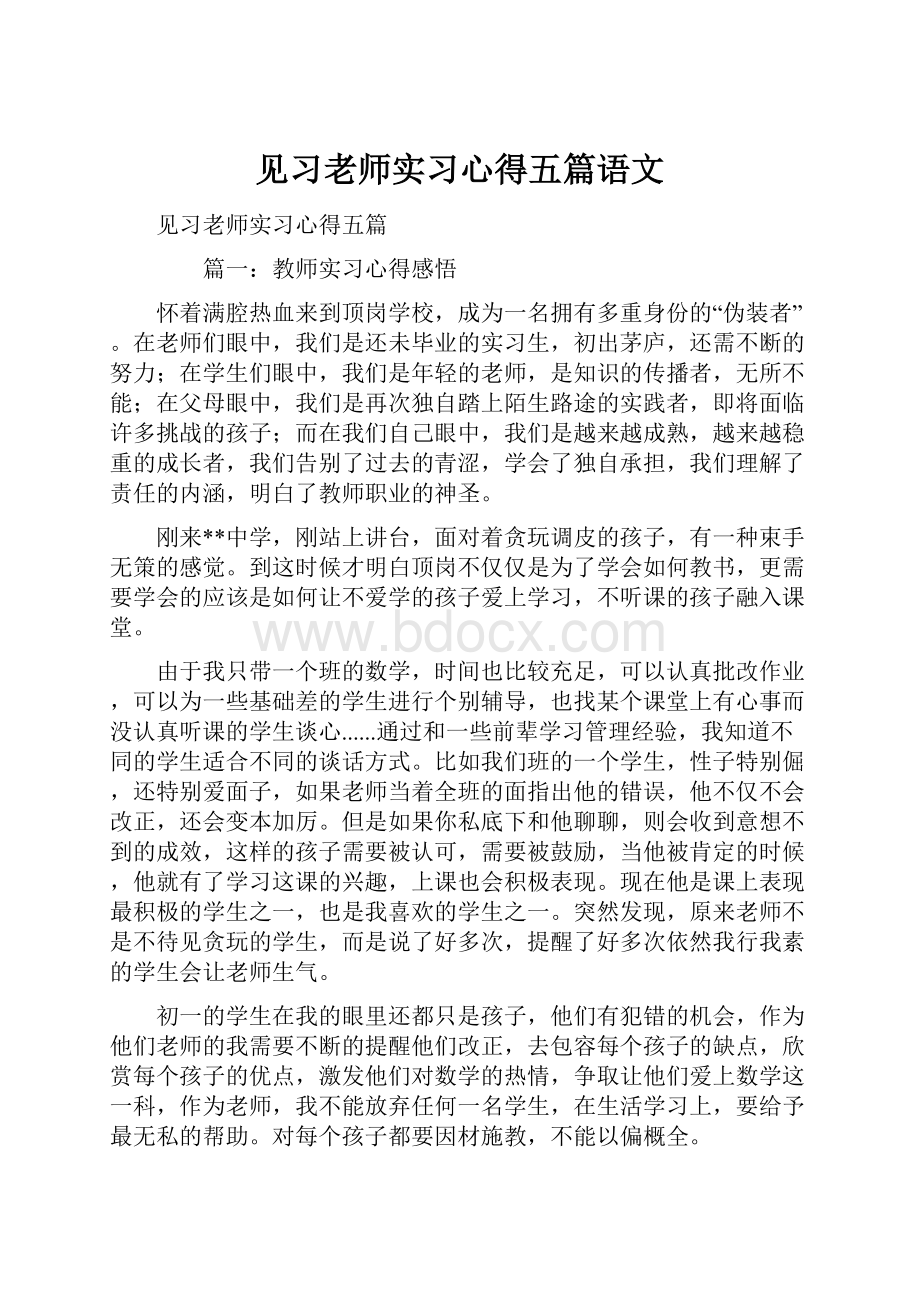 见习老师实习心得五篇语文.docx