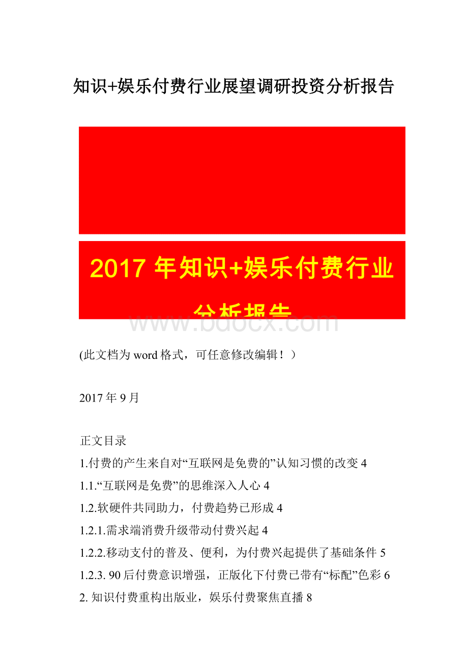 知识+娱乐付费行业展望调研投资分析报告.docx