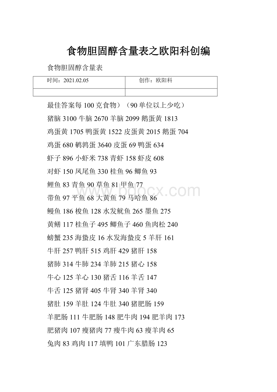 食物胆固醇含量表之欧阳科创编.docx