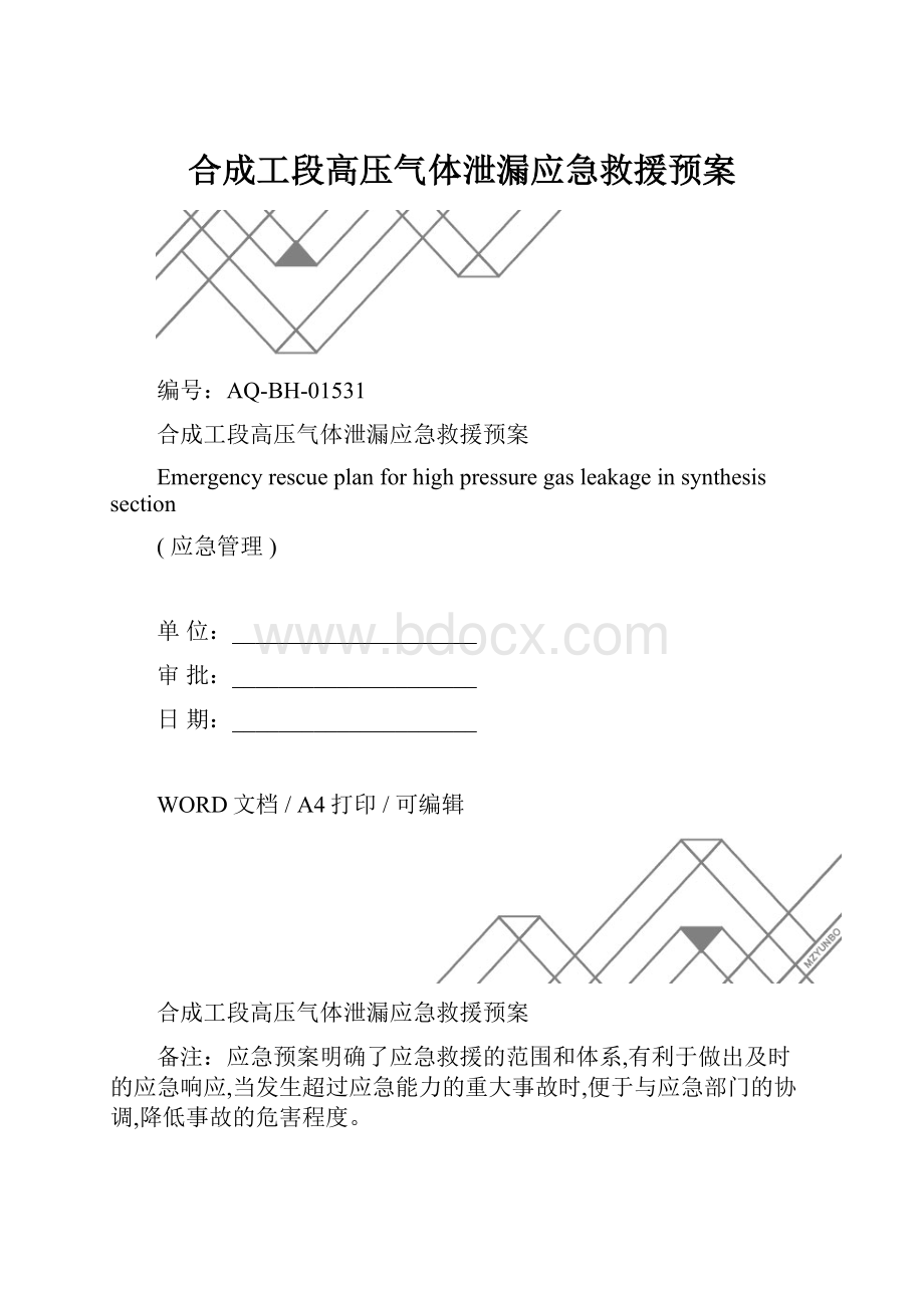 合成工段高压气体泄漏应急救援预案.docx