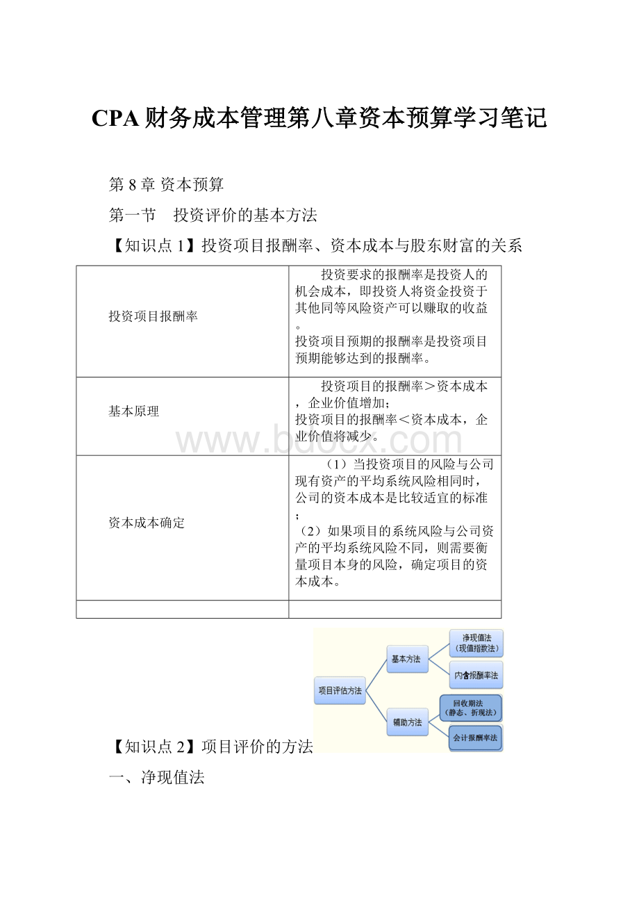 CPA财务成本管理第八章资本预算学习笔记.docx_第1页