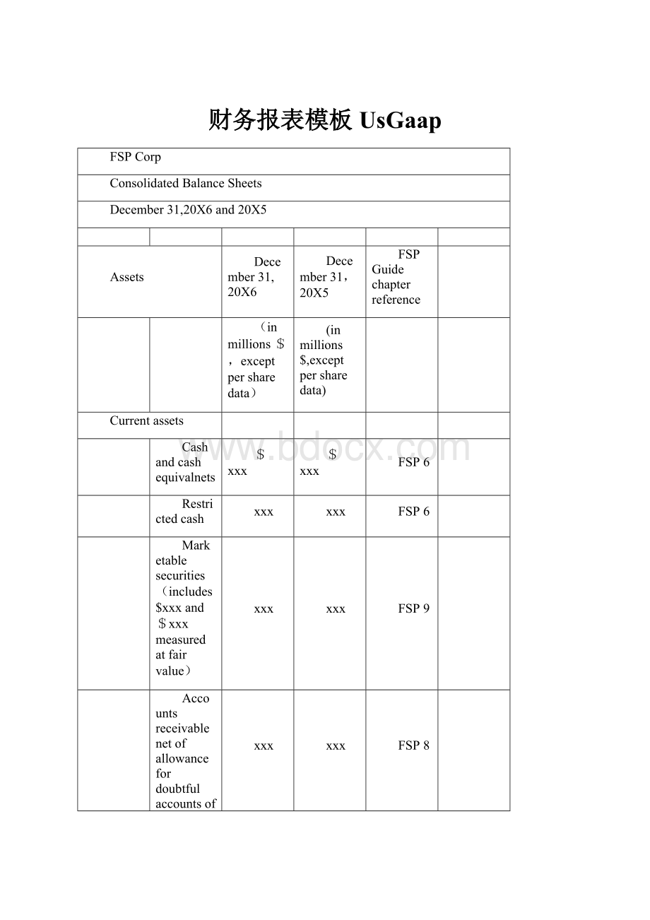 财务报表模板UsGaap.docx