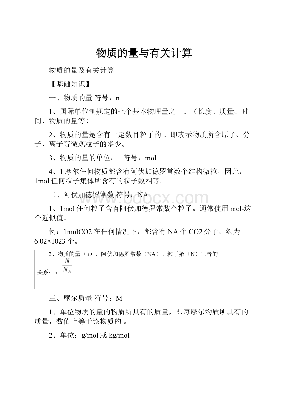 物质的量与有关计算.docx_第1页