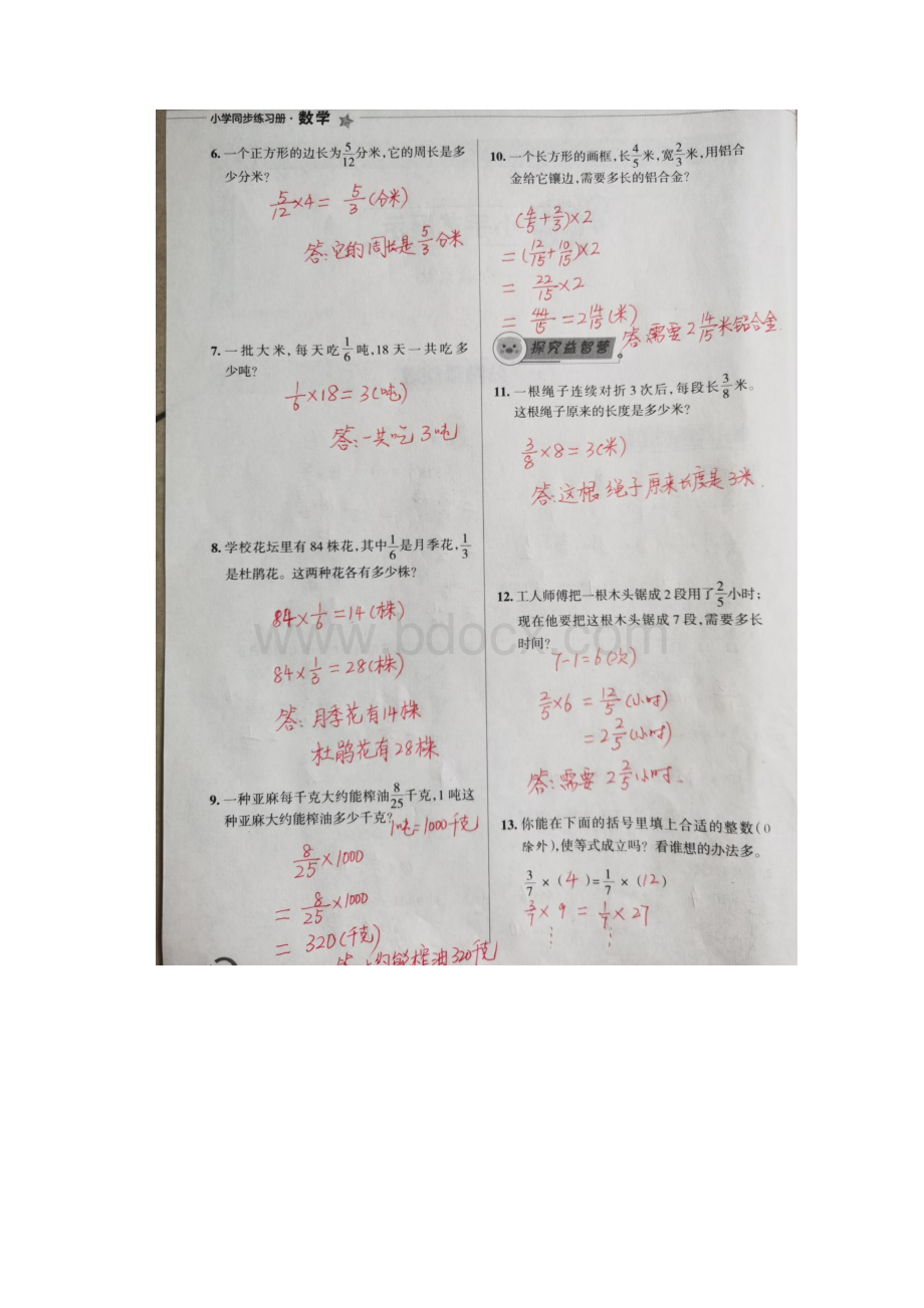 青岛版六年级上册第一单元分数乘法练习册答案.docx_第2页